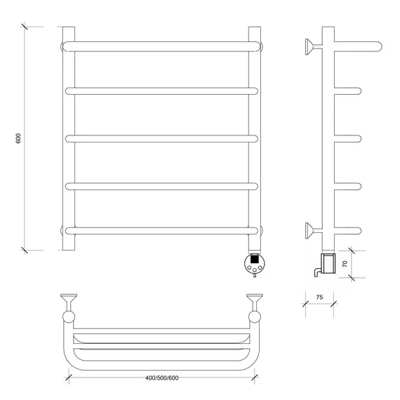 Полотенцесушитель Secado Мерида 1 СП , с полочкой, электрический L/R хром