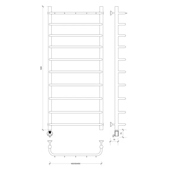Полотенцесушитель Secado Мерида 1 К, с крючками, электрический L/R хром