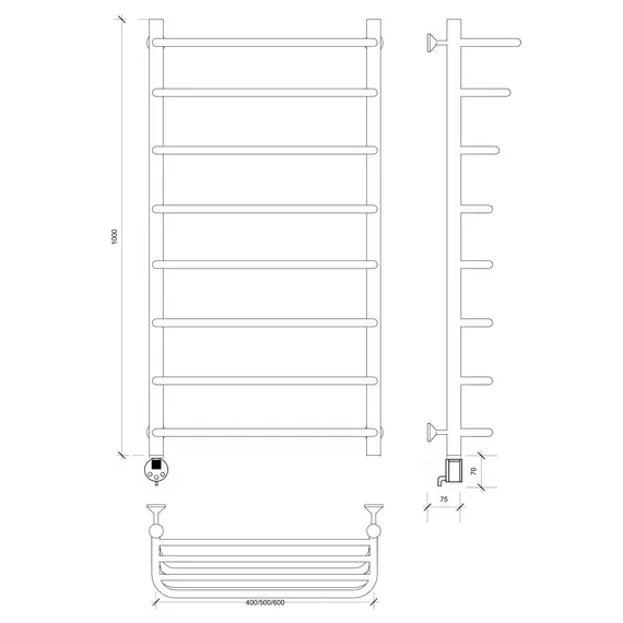 Полотенцесушитель Secado Мерида 2 СП, с полочкой, электрический L/R  хром