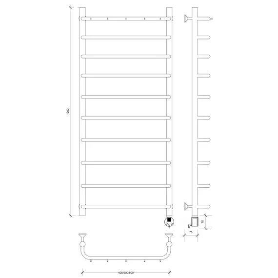 Полотенцесушитель Secado Мерида 1 К, с крючками, электрический L/R хром