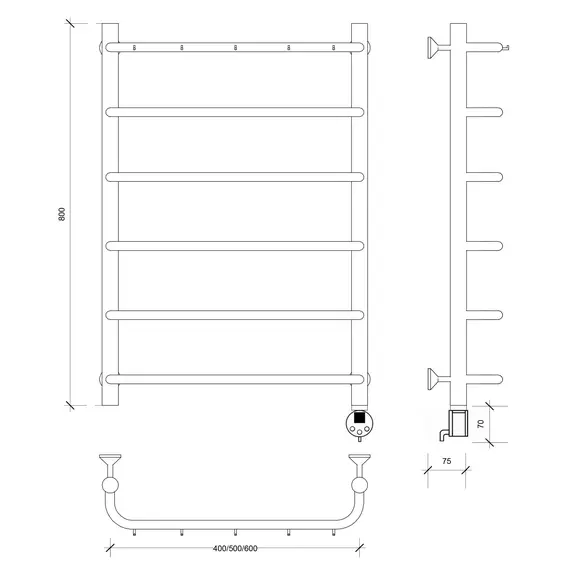 Полотенцесушитель Secado Мерида 1 К, с крючками, электрический L/R хром