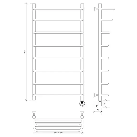 Полотенцесушитель Secado Мерида 2 СП, с полочкой, электрический L/R  хром