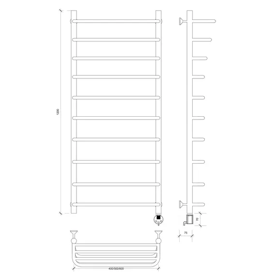 Полотенцесушитель Secado Мерида 2 СП, с полочкой, электрический L/R  хром