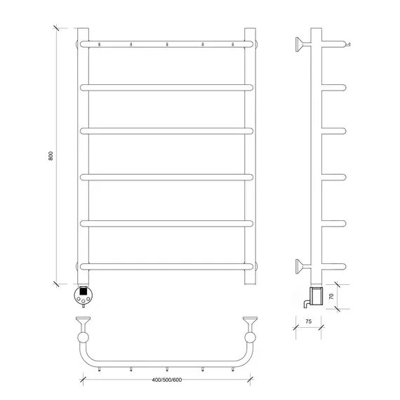 Полотенцесушитель Secado Мерида 1 К, с крючками, электрический L/R хром