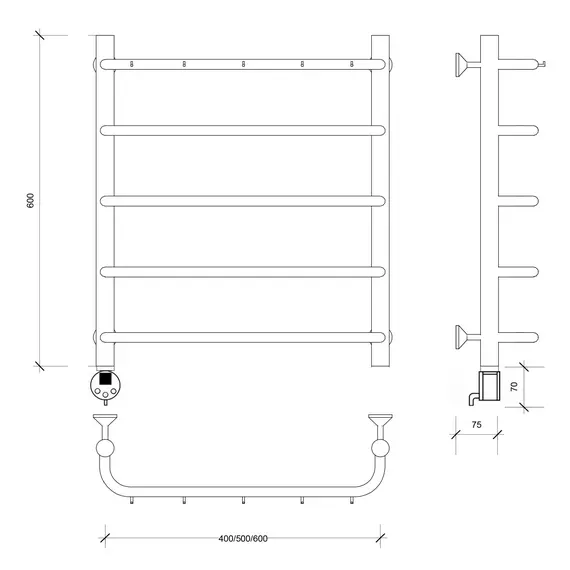 Полотенцесушитель Secado Мерида 1 К, с крючками, электрический L/R хром