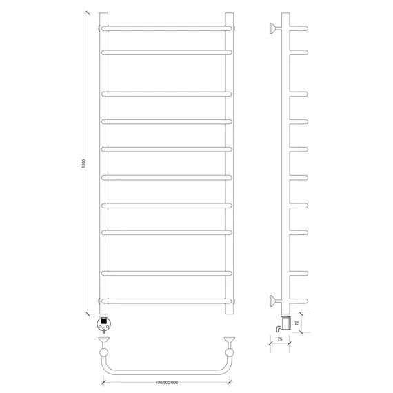 Полотенцесушитель Secado Мерида 2 электрический L/R хром