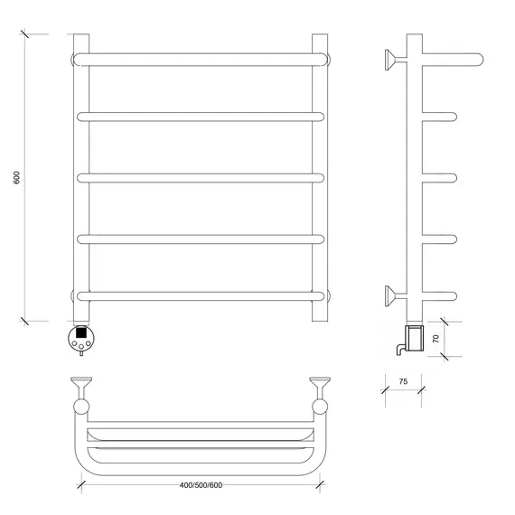 Полотенцесушитель Secado Мерида 1 СП , с полочкой, электрический L/R хром