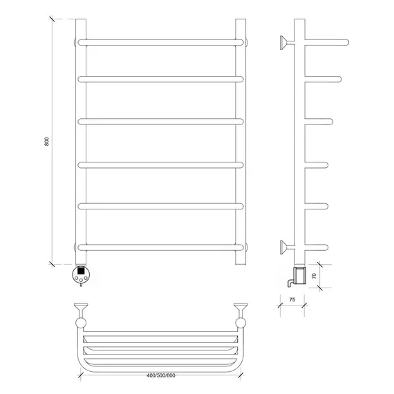 Полотенцесушитель Secado Мерида 2 СП, с полочкой, электрический L/R  хром