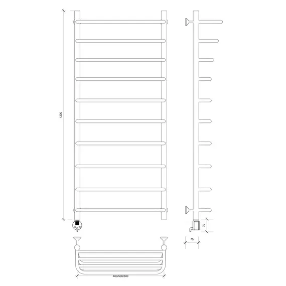 Полотенцесушитель Secado Мерида 2 СП, с полочкой, электрический L/R  хром