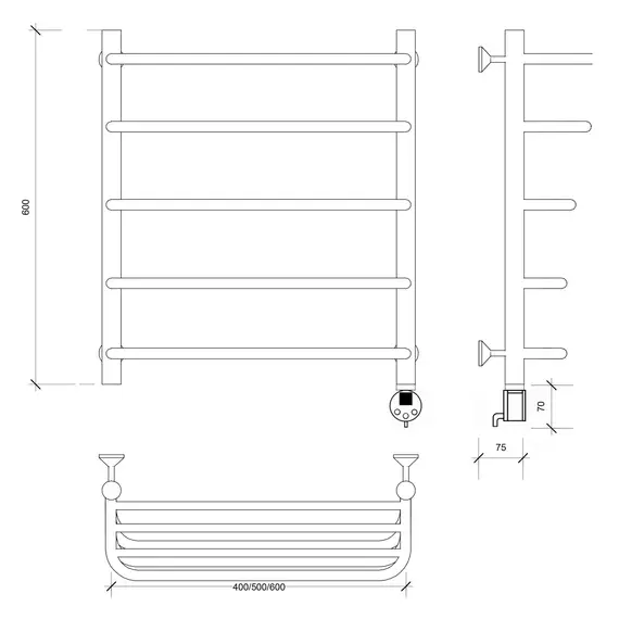 Полотенцесушитель Secado Мерида 2 СП, с полочкой, электрический L/R  хром