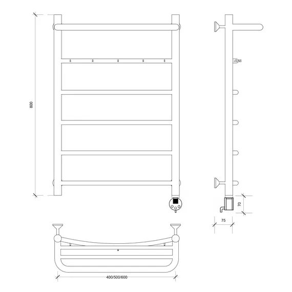 Полотенцесушитель Secado Милан 1 КСП , с крючками и полочкой,  электрический L/R хром