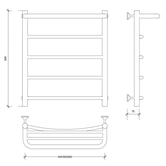 Полотенцесушитель Secado Милан 1 СП , с полочкой, электрический L/R хром