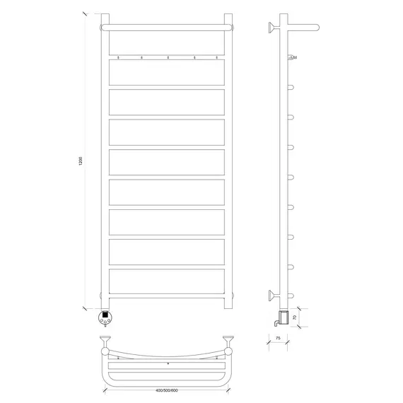 Полотенцесушитель Secado Милан 1 КСП , с крючками и полочкой,  электрический L/R хром
