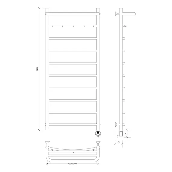 Полотенцесушитель Secado Милан 1 КСП , с крючками и полочкой,  электрический L/R хром