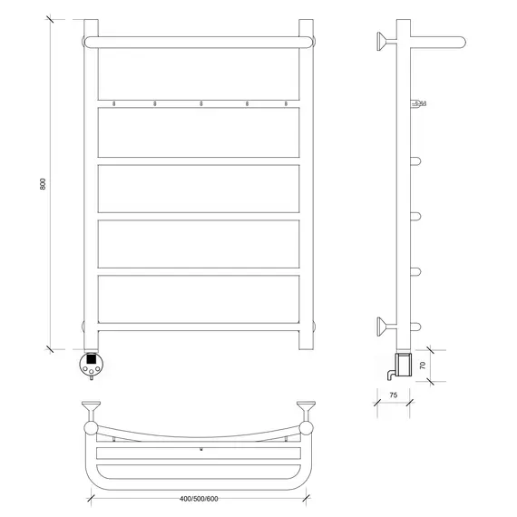 Полотенцесушитель Secado Милан 1 КСП , с крючками и полочкой,  электрический L/R хром