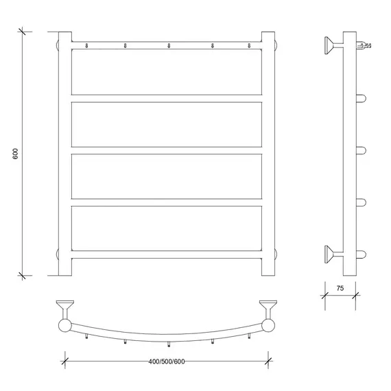 Полотенцесушитель Secado Милан 1 К , с крючками,  электрический L/R  хром