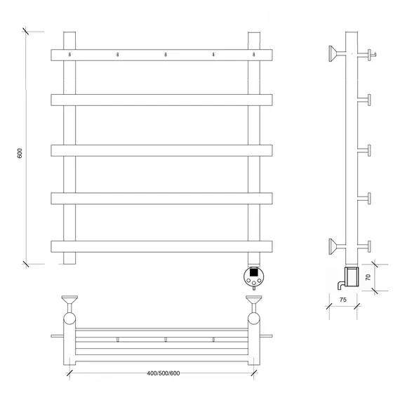 Полотенцесушитель Secado Понтида 1 К , с крючками, электрический L/R хром