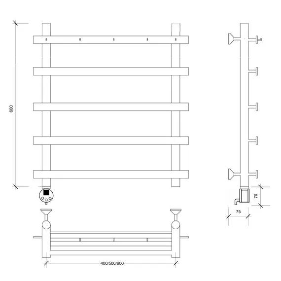Полотенцесушитель Secado Понтида 1 К , с крючками, электрический L/R хром