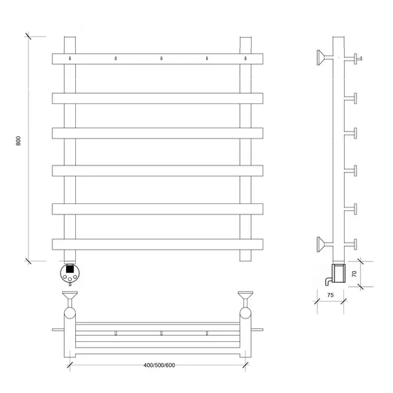 Полотенцесушитель Secado Понтида 1 К , с крючками, электрический L/R хром
