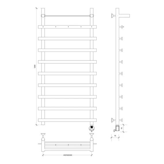Полотенцесушитель Secado Понтида 1 КСП ,с крючками и полочкой, электрический L/R хром