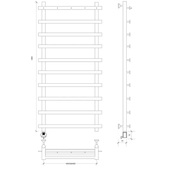 Полотенцесушитель Secado Понтида 1 К , с крючками, электрический L/R хром
