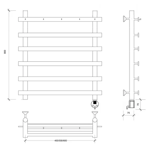 Полотенцесушитель Secado Понтида 1 К , с крючками, электрический L/R хром