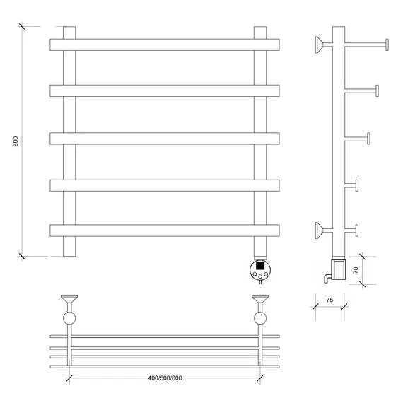 Полотенцесушитель Secado Понтида 7 СП , с полочкой, электрический L/R  хром