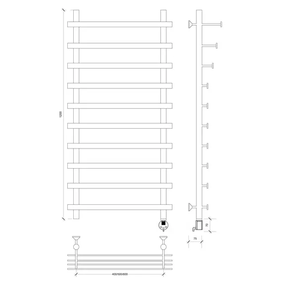 Полотенцесушитель Secado Понтида 7 СП , с полочкой, электрический L/R  хром