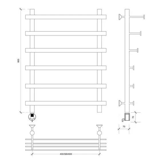 Полотенцесушитель Secado Понтида 7 СП , с полочкой, электрический L/R  хром