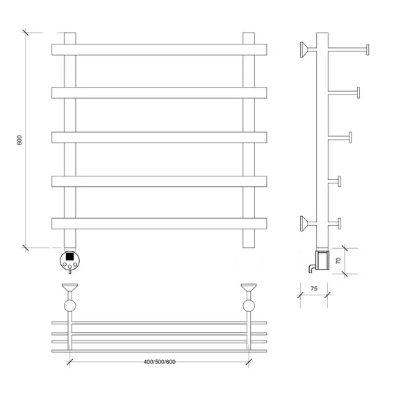 Полотенцесушитель Secado Понтида 7 СП , с полочкой, электрический L/R  хром