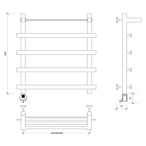 Полотенцесушитель Secado Понтида 1 СП с полочкой, электрический L/R  хром
