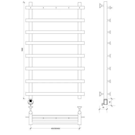Полотенцесушитель Secado Понтида 1 К , с крючками, электрический L/R хром