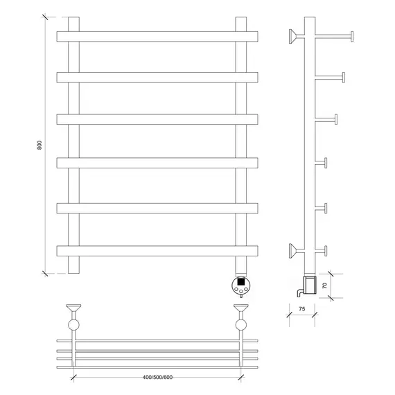 Полотенцесушитель Secado Понтида 7 СП , с полочкой, электрический L/R  хром
