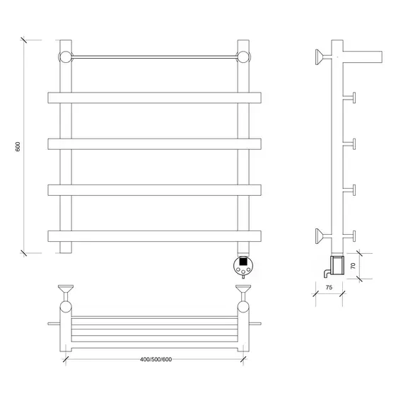 Полотенцесушитель Secado Понтида 1 СП с полочкой, электрический L/R  хром