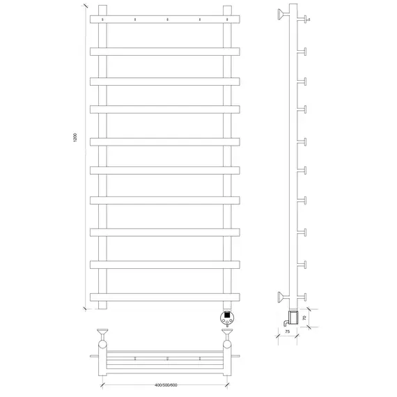 Полотенцесушитель Secado Понтида 1 К , с крючками, электрический L/R хром
