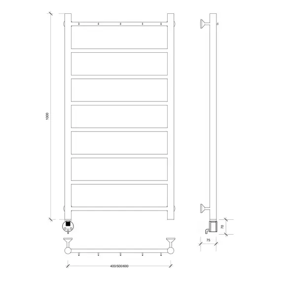 Полотенцесушитель Secado Триада 1 К , с крючками , электрический L/R хром