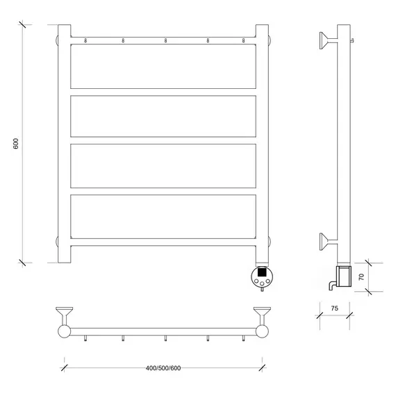 Полотенцесушитель Secado Триада 1 К , с крючками , электрический L/R хром