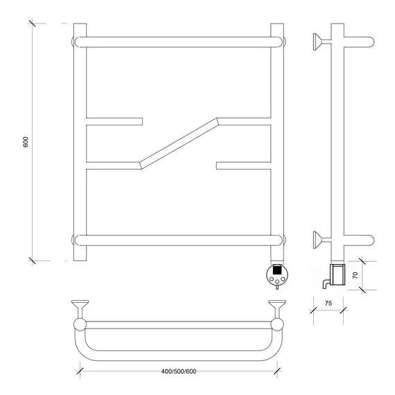 Полотенцесушитель Secado Риволи СП , с полочкой , электрический L/R  хром
