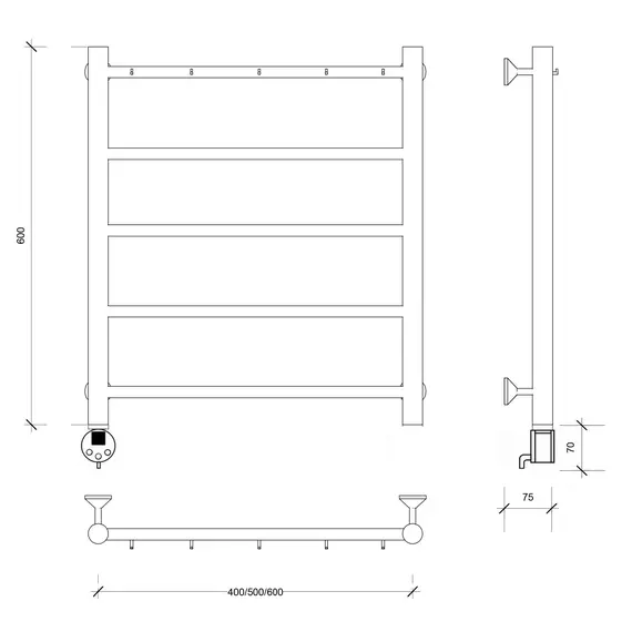Полотенцесушитель Secado Триада 1 К , с крючками , электрический L/R хром