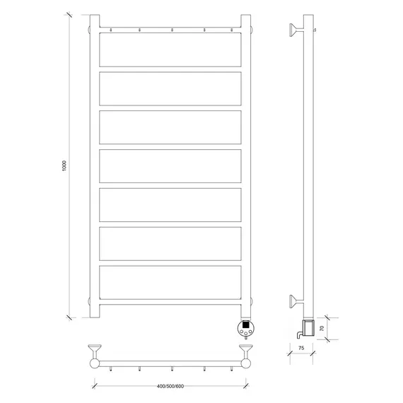 Полотенцесушитель Secado Триада 1 К , с крючками , электрический L/R хром