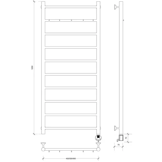 Полотенцесушитель Secado Триада 1 К , с крючками , электрический L/R хром