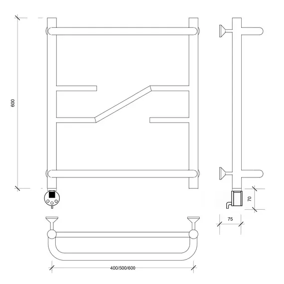 Полотенцесушитель Secado Риволи СП , с полочкой , электрический L/R  хром