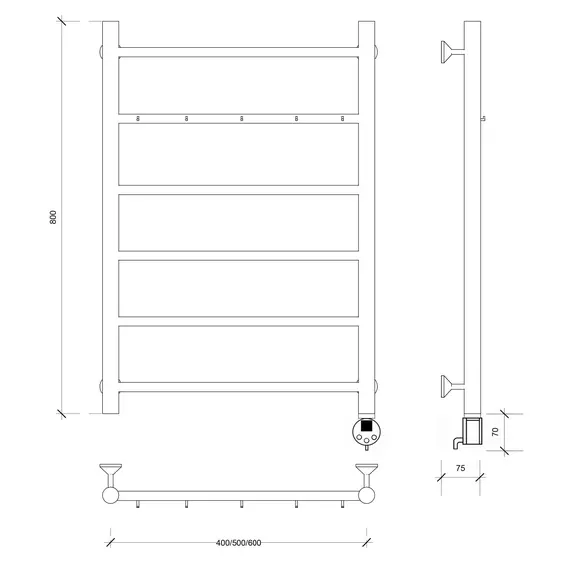 Полотенцесушитель Secado Триада 1 К , с крючками , электрический L/R хром