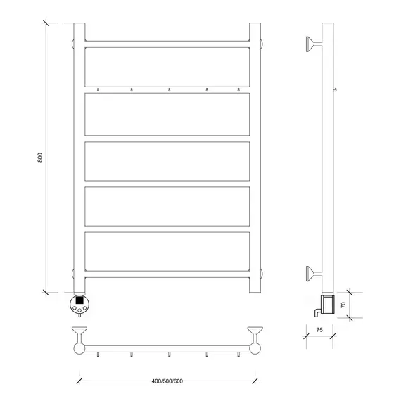 Полотенцесушитель Secado Триада 1 К , с крючками , электрический L/R хром
