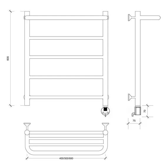 Полотенцесушитель Secado Триада 1 СП , с полочкой , электрический L/R хром