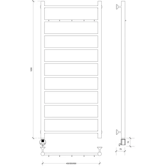Полотенцесушитель Secado Триада 1 К , с крючками , электрический L/R хром