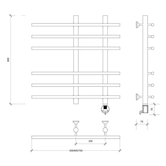 Полотенцесушитель Secado Турин 3 электрический L/R хром