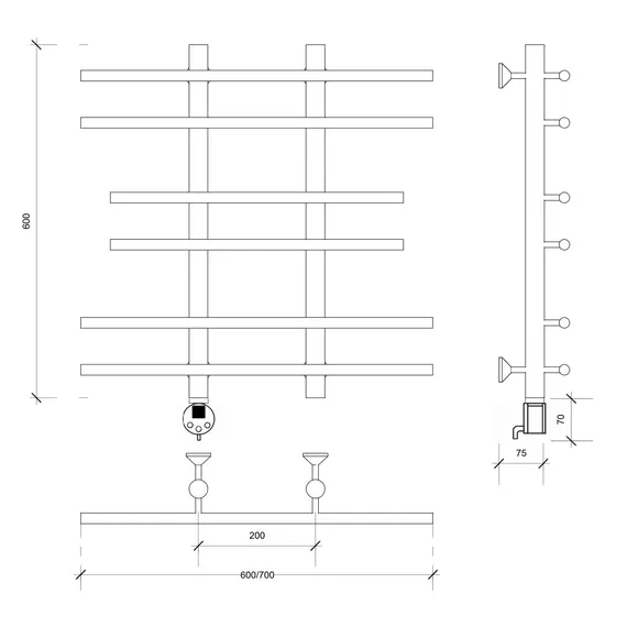 Полотенцесушитель Secado Турин 2  электрический L/R хром