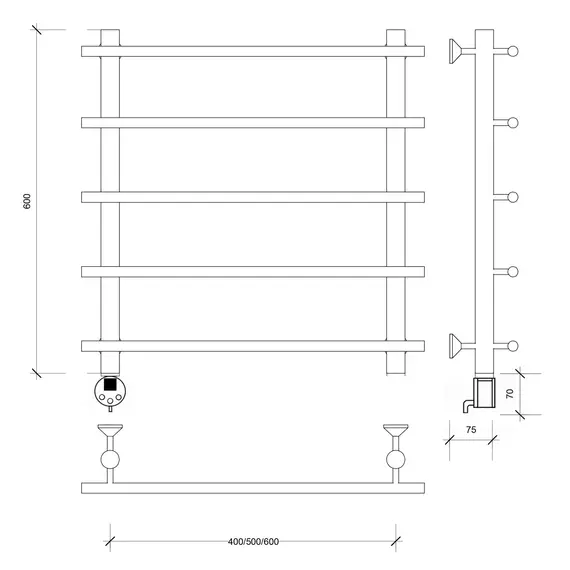 Полотенцесушитель Secado Турин 1 электрический L/R  хром