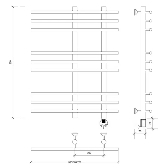 Полотенцесушитель Secado Турин 3 электрический L/R хром